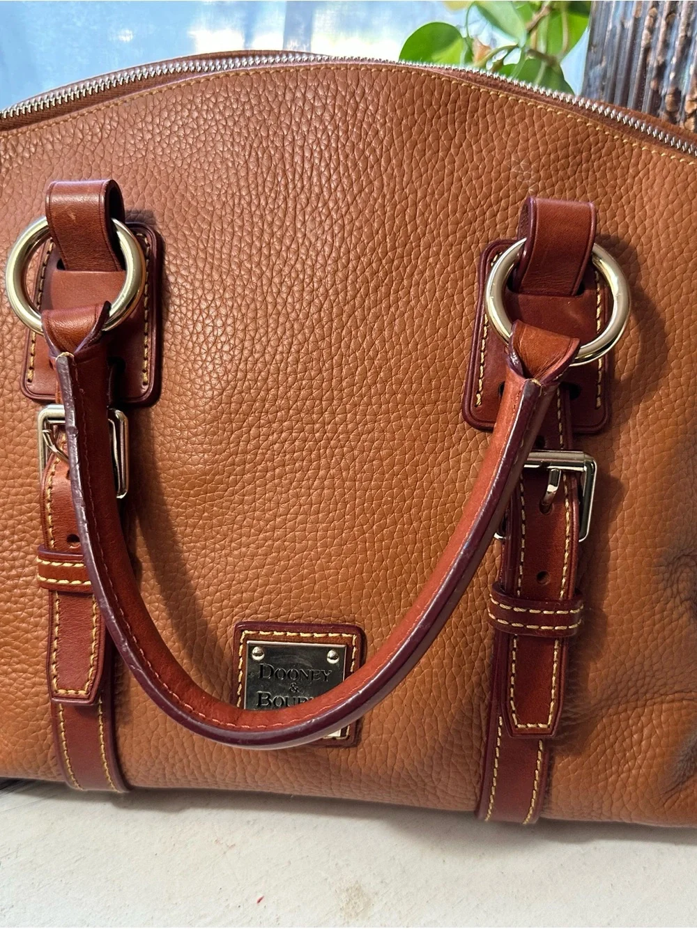 Dooney & Bourke Rustic Brown Pebbled Leather Domed Tassel Satchel - Picture 12 of 12